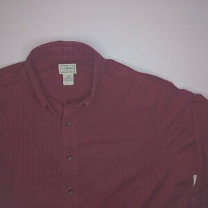 LL Bean Mens Long Sleeve Button Up Shirt L Reg Fit VTG 100% Cotton Burgundy